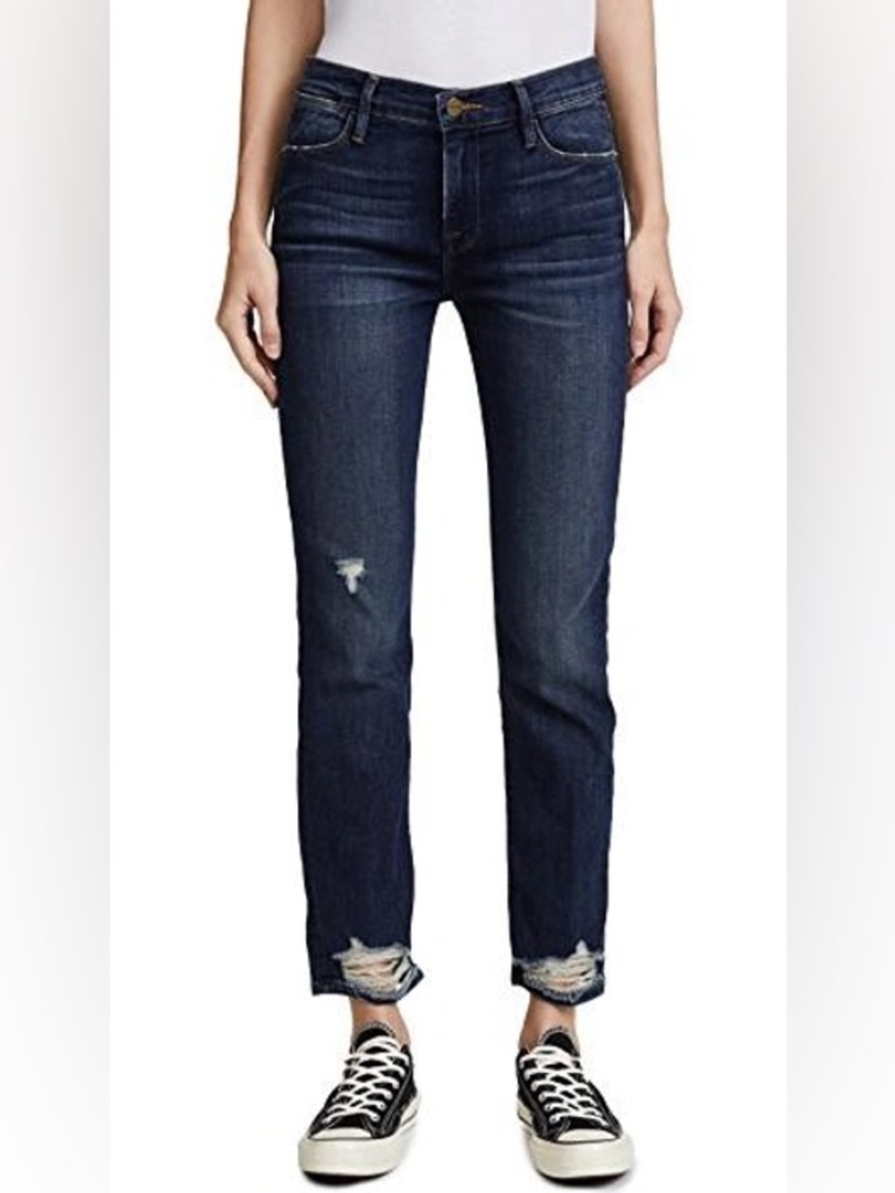 FRAME Le High Straight Randolph Distressed Jeans 27 High Rise Cropped Blue